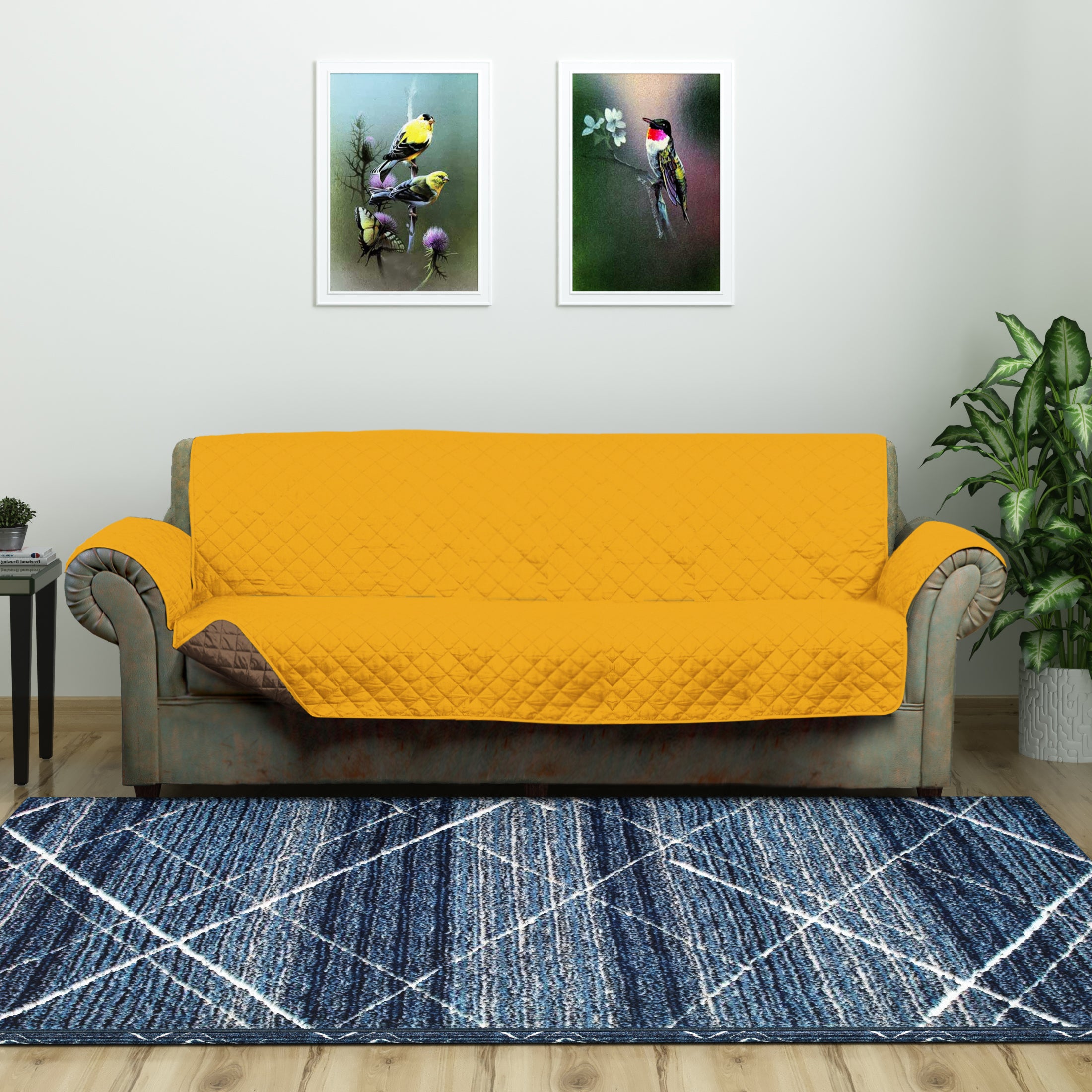3 Seater Reversible Sofa Cover 179 cm x 279 cm (Mustard & Brown)