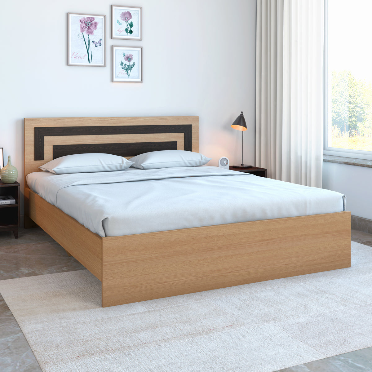 Buy Cyril Engineered Wood Without Storage Queen Bed (Urban Teak ...