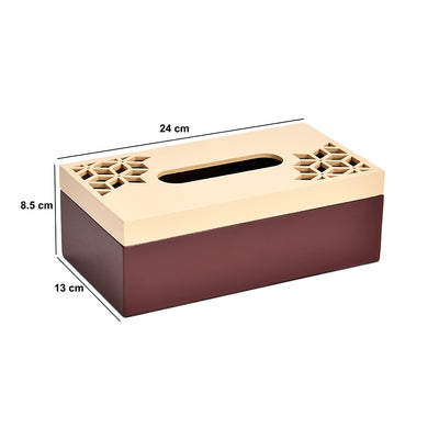 MDF Tissue Box with Lid (Brown & Beige)