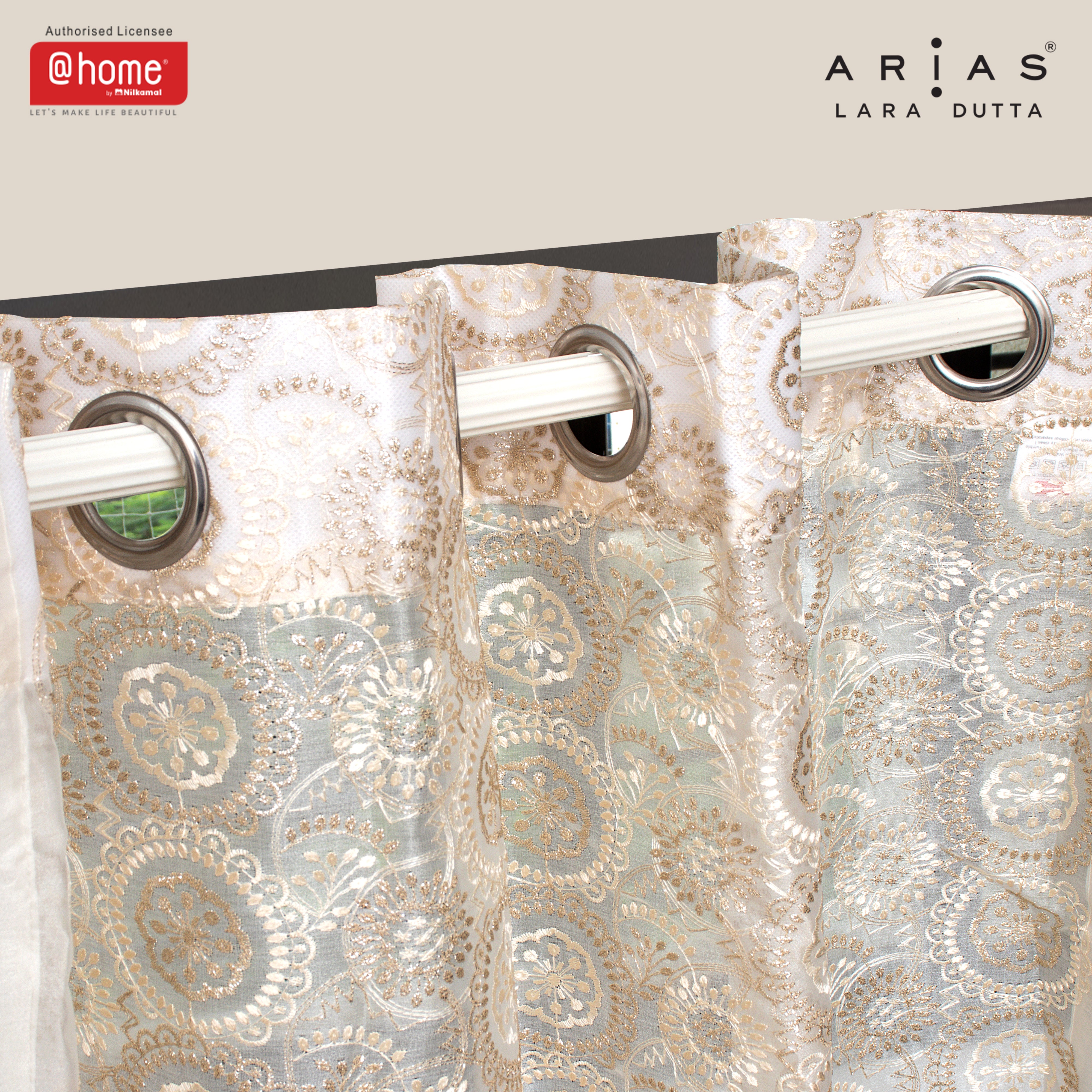 Arias by Lara Dutta Luxuria Sheers Damask 7 Ft Crepe Organza Door Curtain Set of 2 (Off White)
