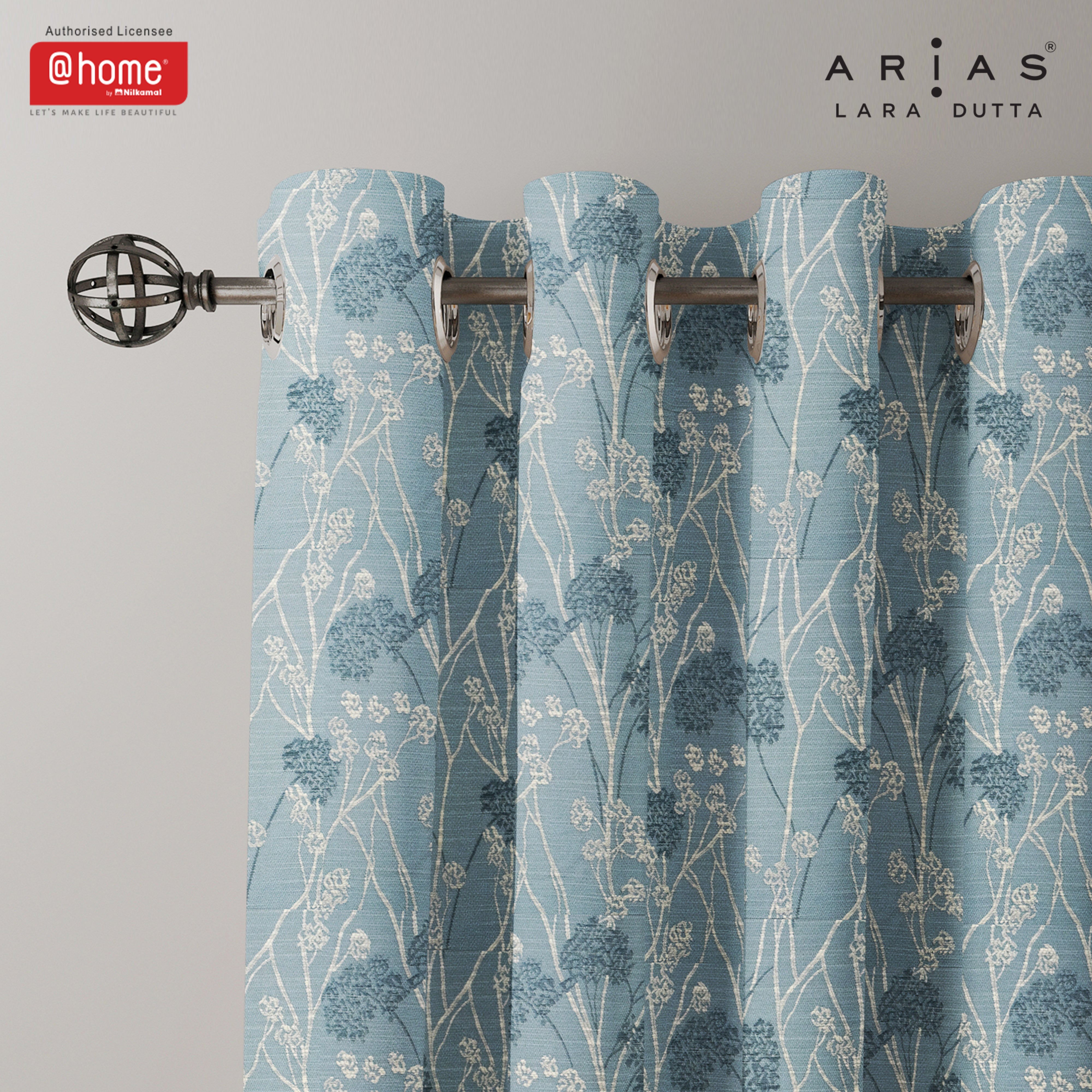Arias by Lara Dutta Luxuria Jacquard Floral 9 Ft Polyester Long Door Curtains Set of 2 (Sea Green)