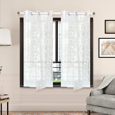 Arias by Lara Dutta Luxuria Sheers Floral 5 Ft Crepe Organza Window Curtain Set of 2 (White)