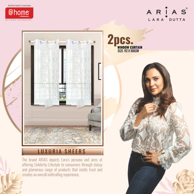 Arias by Lara Dutta Luxuria Sheers Floral 5 Ft Crepe Organza Window Curtain Set of 2 (White)
