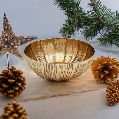 Decorative Ripple Metal Urli Bowl (Gold)