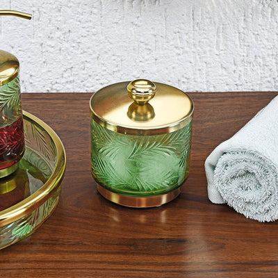Transparent Cotton Swab Glass Jar (Green & Gold)