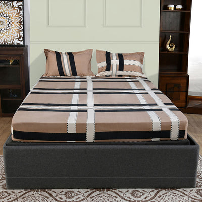 Ammara Checkered Polyester Double Bedsheet with 2 Pillow Covers (Beige)