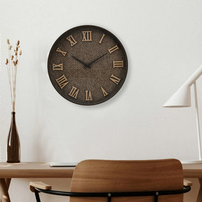Round Plastic Roman Numerals Analog Wall Clock (Brown)