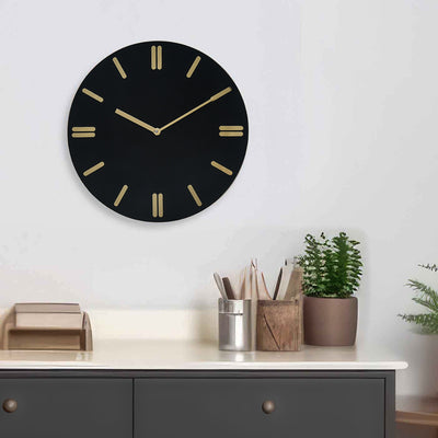 Sleek Wooden Analog Wall Clock (Black & Gold)