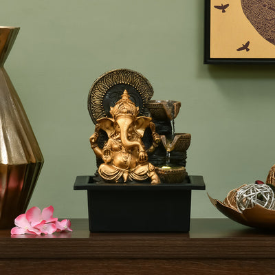 Ganesha Arc Polyresin Decorative Water Fountain (Antique Gold)