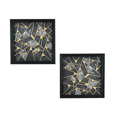 Acrylic Glass Art Paintings Set of 2 (Black & Gold)