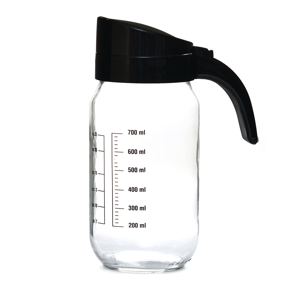 Transparent 1000 ml Glass Oil Measure Jar With Lid (Transparent & Black)
