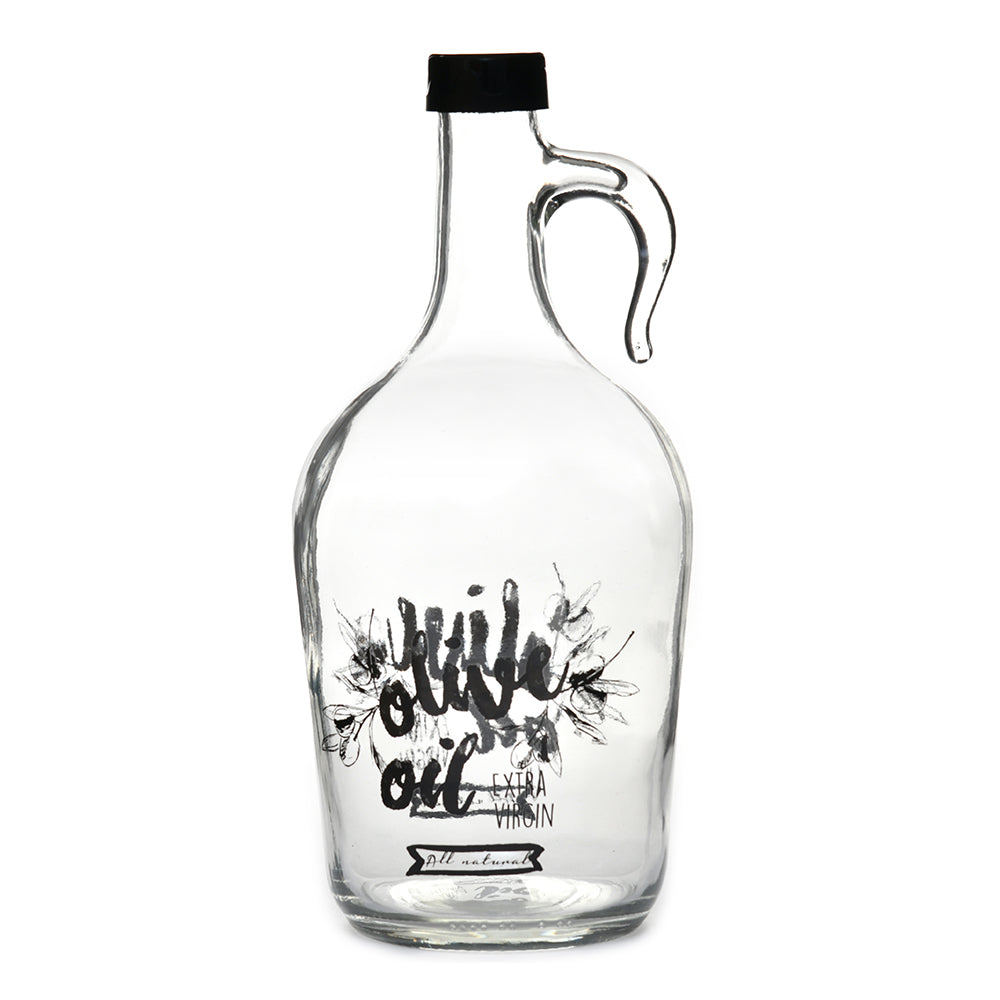 Transparent 1500 ml Glass Oil Dispenser Bottle (Transparent & Black)