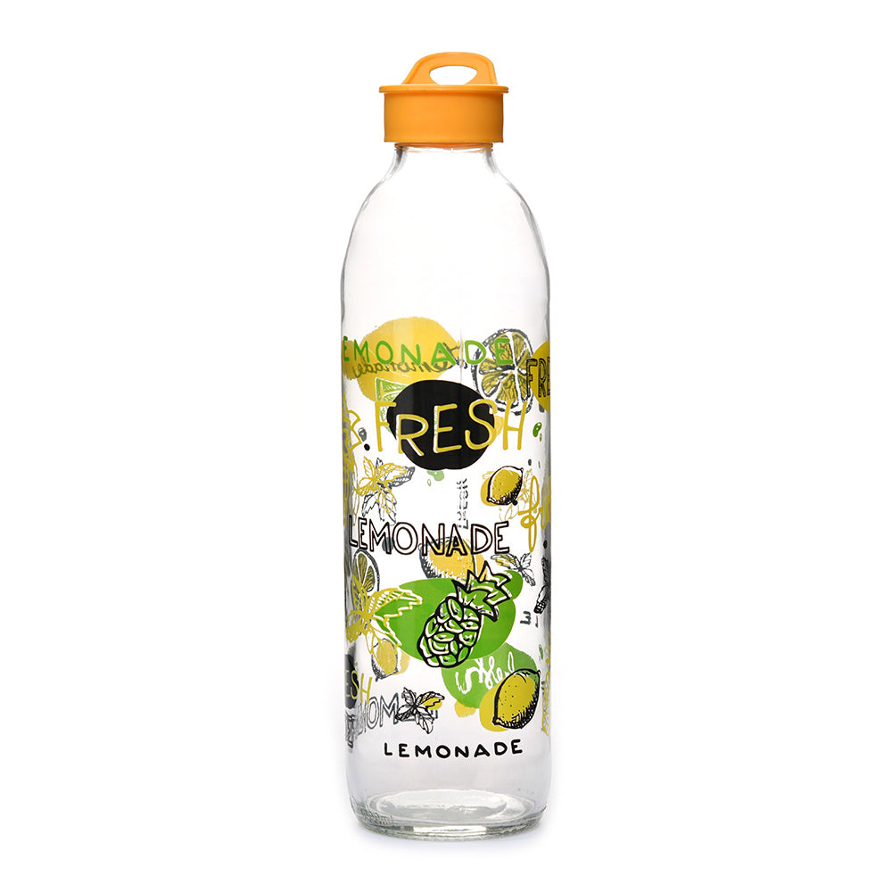 Transparent Glass 1000 ml Water Bottle (Yellow)