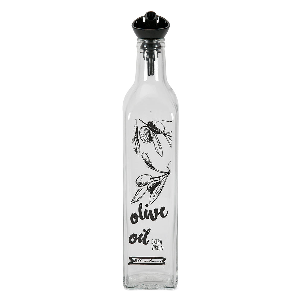 Transparent 500 ml Glass Oil Dispenser Bottle (Transparent & Black)