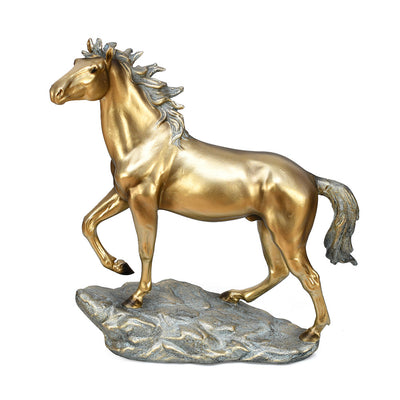 Walking Horse Decorative Polyresin Showpiece (Grey & Gold)