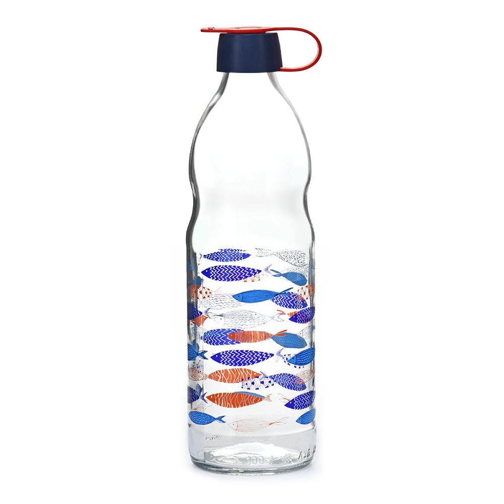 Transparent 1000 ml Glass Water Bottle (Blue)