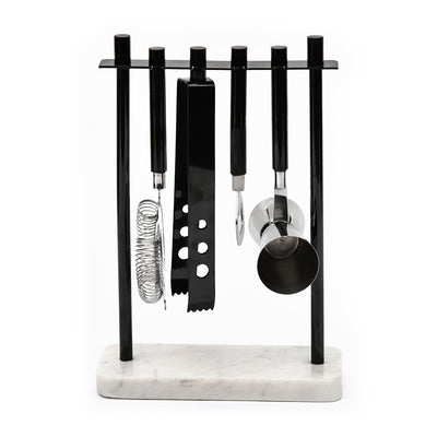 Arias Stainless Steel Bar Tools Set of 4 With Stand (Black & White)
