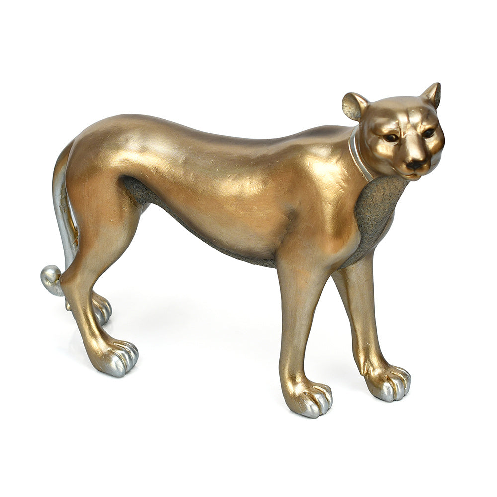 Standing Panther Decorative Polyresin Showpiece (Grey & Gold)