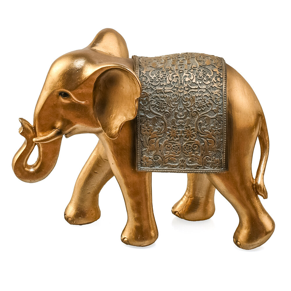 Curl Trunk Elephant Decorative Polyresin Showpiece (Grey & Gold)
