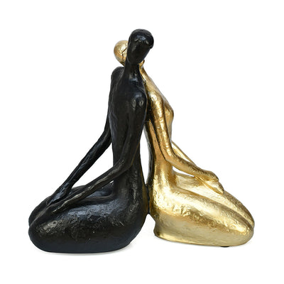 Sitting Couple Decorative Polyresin Showpiece (Black & Gold)