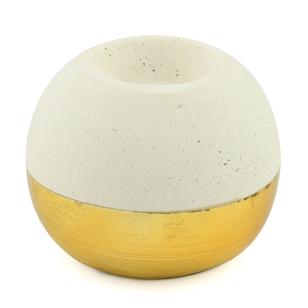 Decorative Glaze Round Ceramic Votive (Cream & Gold)