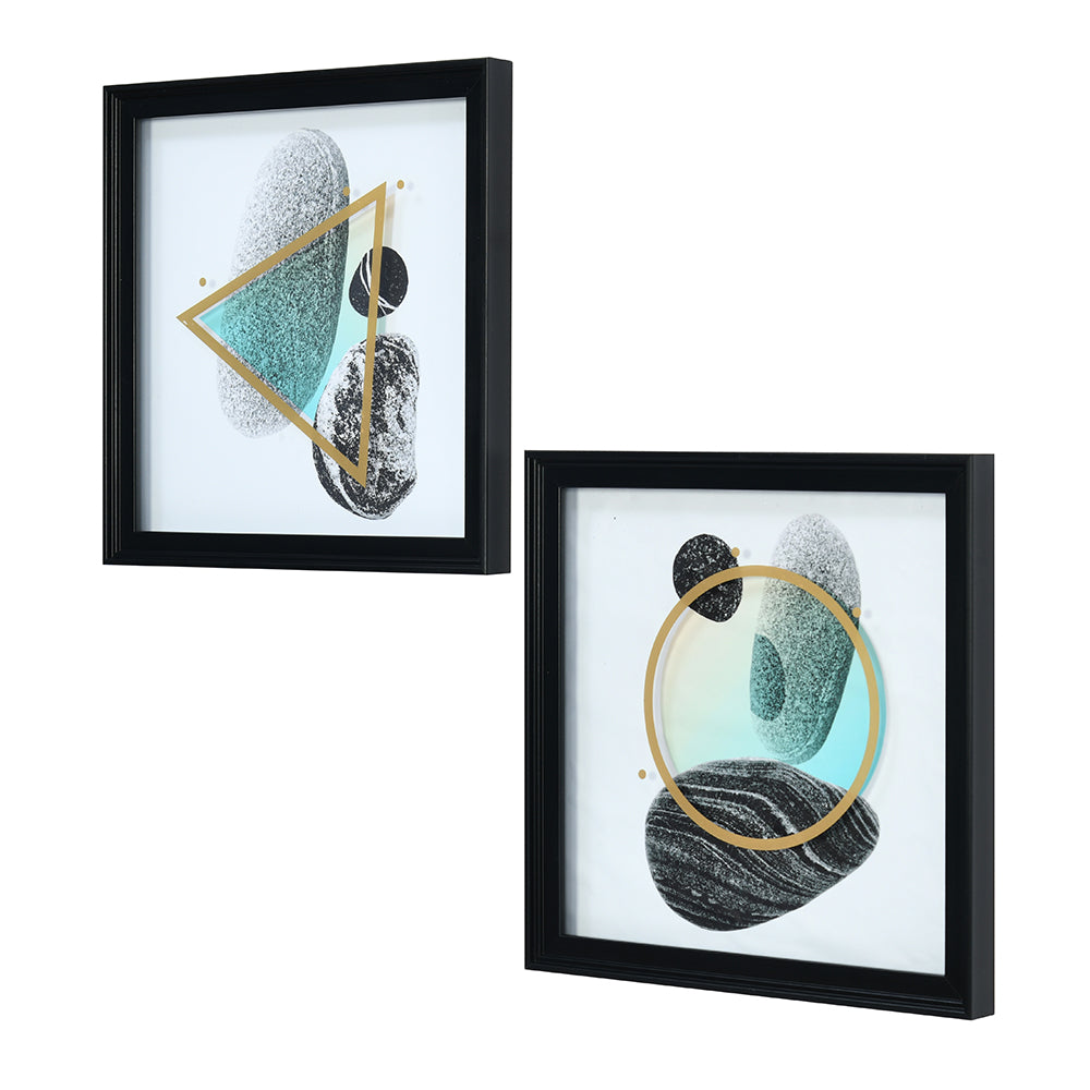 Acrylic Glass Art Paintings Set of 2 (Green, Black & Gold)