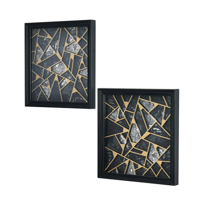 Acrylic Glass Art Paintings Set of 2 (Black & Gold)