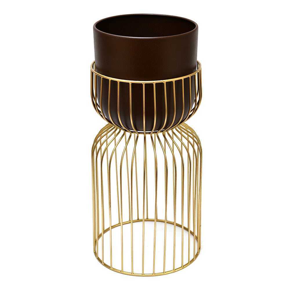 Metal Planter On Stand 45 cm (Brown & Gold)