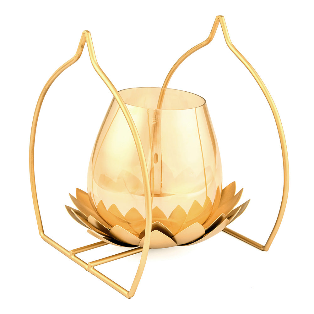 Single Lotus Metal & Glass Votive (Gold)