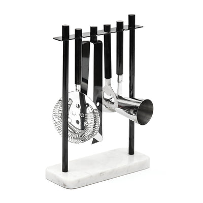 Arias by Lara Dutta Stainless Steel Bar Tools Set of 4 With Stand (Black & White)