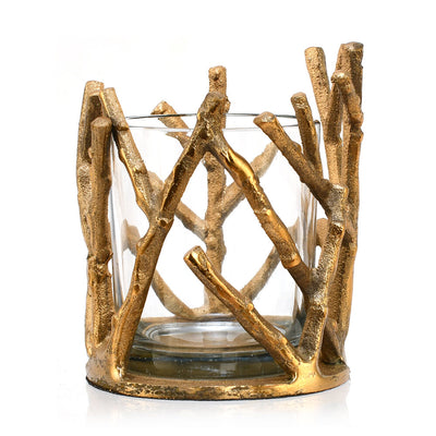 Decorative Twigs Metal & Glass Votive (Gold)