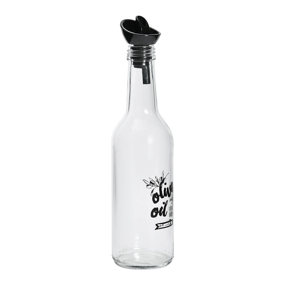 Transparent 330 ml Glass Oil Dispenser Bottle (Transparent & Black)