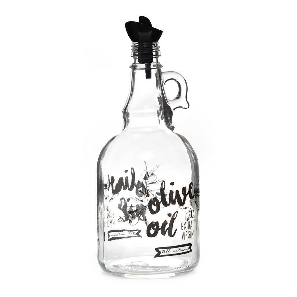 Transparent 1000 ml Glass Oil Dispenser Bottle (Transparent & Black)