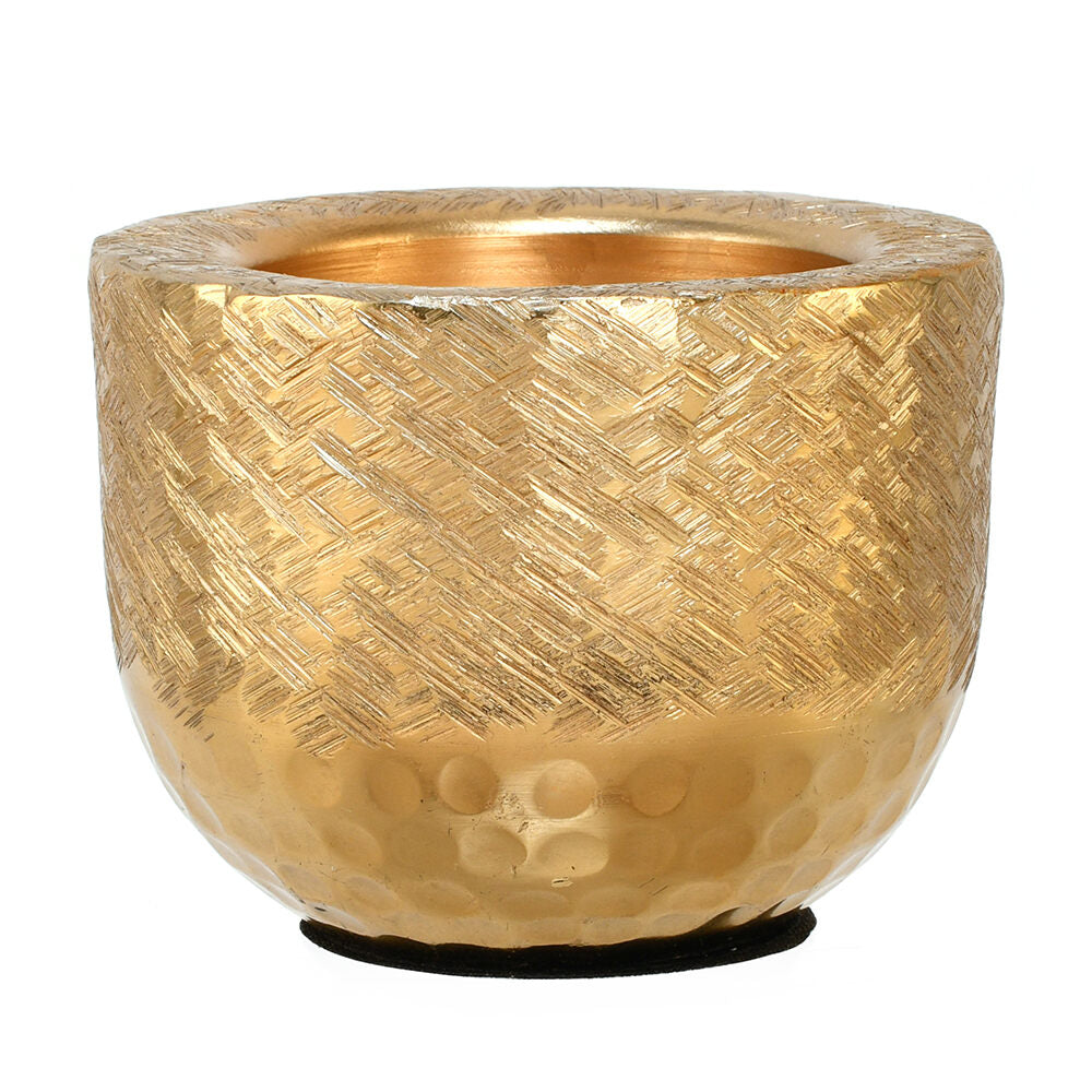 Decorative Criss Cross Textured Round Metal Votive (Gold)