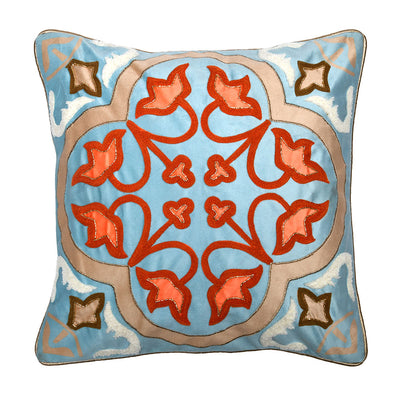 Embroidered Polyester 16" x 16" Cushion Cover (Blue & Orange)