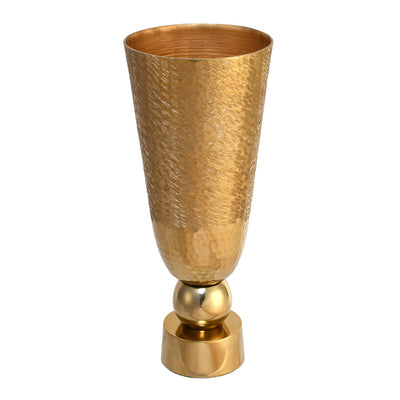 Criss Cross Textured Round Base Metal Small Vase (Gold)