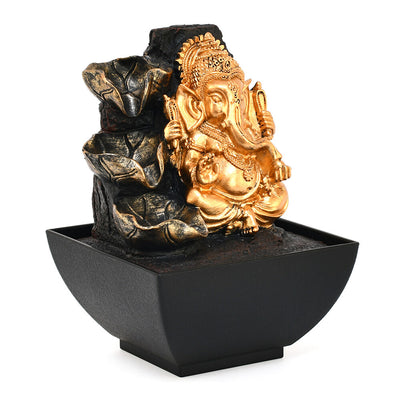 Mini Ganesha Polyresin Decorative Water Fountain (Gold & Brown)