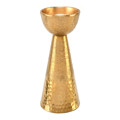 Decorative Criss Cross Textured Metal Candle Holder (24 cm, Gold)