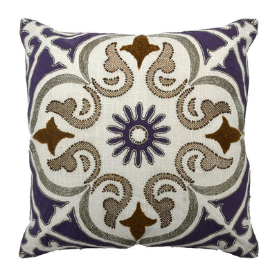 Embroidered Cotton Polyester 16" x 16" Cushion Cover (Lavender)