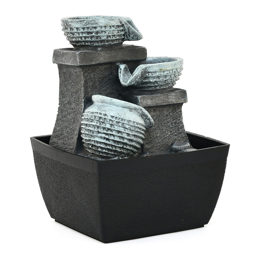 Decorative 3 Pots Polyresin Water Fountain (Grey & Black)