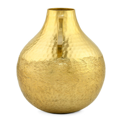 Criss Cross Textured Matki Shaped Small Metal Vase (Gold)