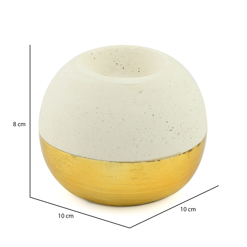 Decorative Glaze Round Ceramic Votive (Cream & Gold)