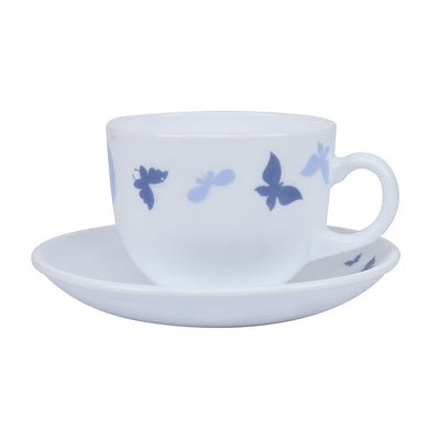 Arias Dazzling Wings Cup & Saucer Set of 12 (220 ml, 6 Cups & 6 Saucers, White)
