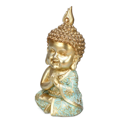 Baby Monk Decorative Polyresin Showpiece (Mint & Gold)