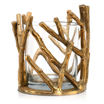 Decorative Twigs Metal & Glass Votive (Gold)