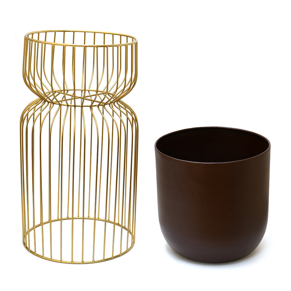 Metal Planter On Stand 58 cm (Brown & Gold)