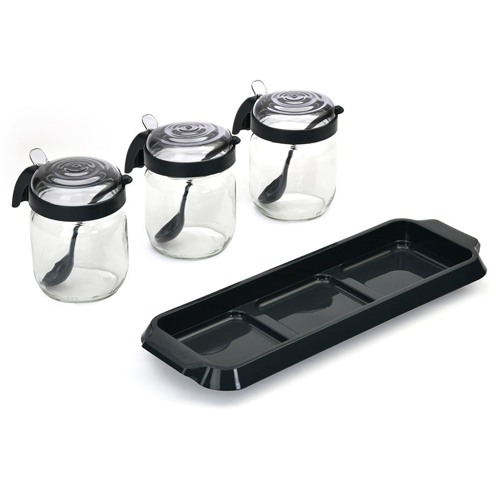 Kitchen Condiment Spice Container Set of 3 With Spoons (425 ml, Grey)