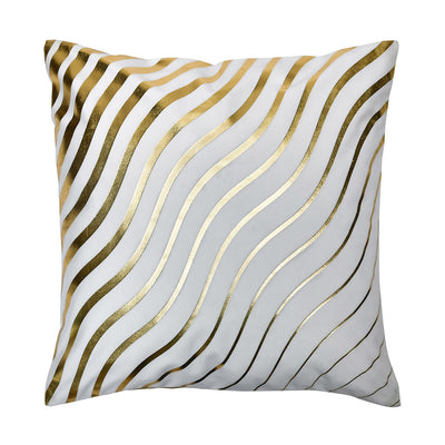 Wavy Polyester 16" x 16" Cushion Cover (Off White & Gold)