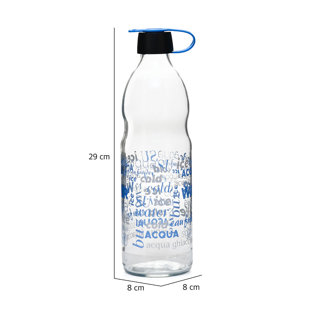 Aqua Transparent 1000 ml Glass Water Bottle (Blue)