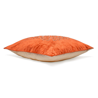Embroidered Cotton Polyester 16" x 16" Cushion Cover (Orange)